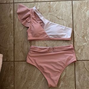 Pink and white bikini